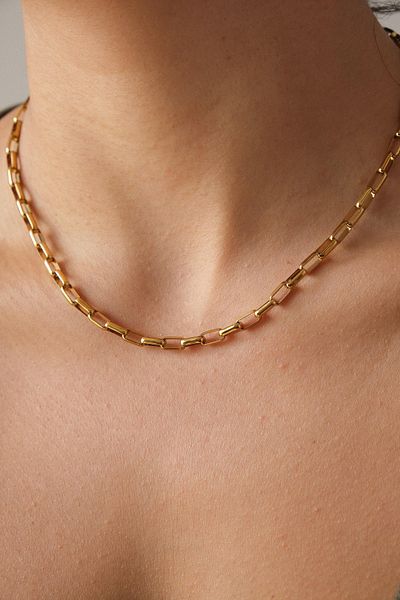 ByFlorya Jewelry 4mm Non-Tarnish Steel Thin Rectangular Chain Necklace - Suitable for Daily Use
