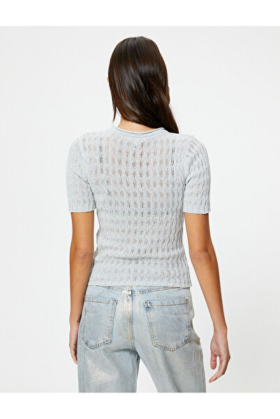 Koton Pulover cu mânecă scurtă, cu sclipici, decolteu, texturat