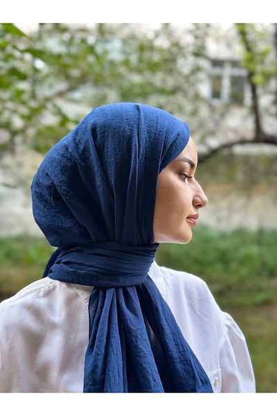 shalby Hijab Cotton Crash Shawl Navy Blue