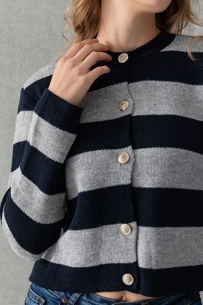 nisaNCa Silver Buttoned Striped Women's Crop Cardigan
