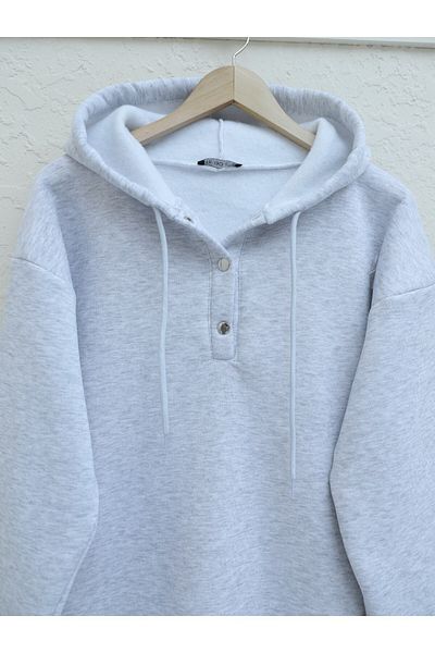 Modamorfo Ανοιχτό γκρι κουκούλα Raised Sweat - Τρεις κλωστές, κούμπωμα στον γιακά