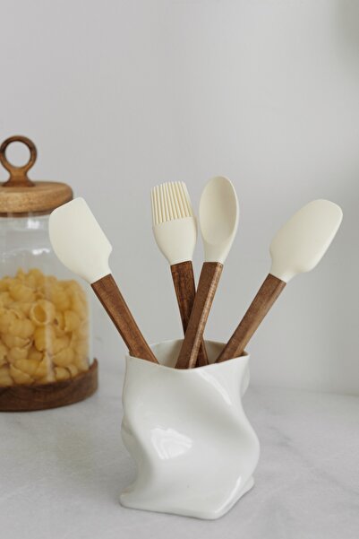 Dekorzdükkan 4'lü Mini Akasya Krem Silikon Spatula Seti Dkrz-569, One Size