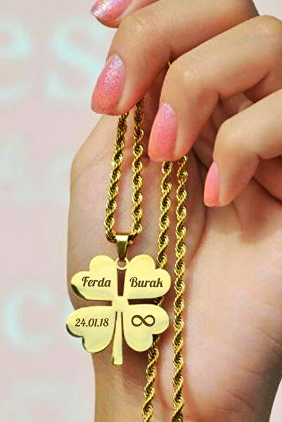 İŞTE BU Kişiye Özel İsimli Dört Yapraklı Yonca Çelik Kolye