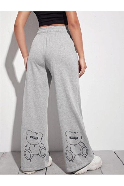 berfmoda Pantaloni de trening largi, cu imprimeu ursuleț cu două picioare la ...