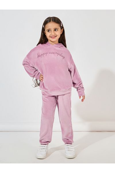 Styli Embroidery Detail Velvet Oversized Hoodie & Jogger Set
