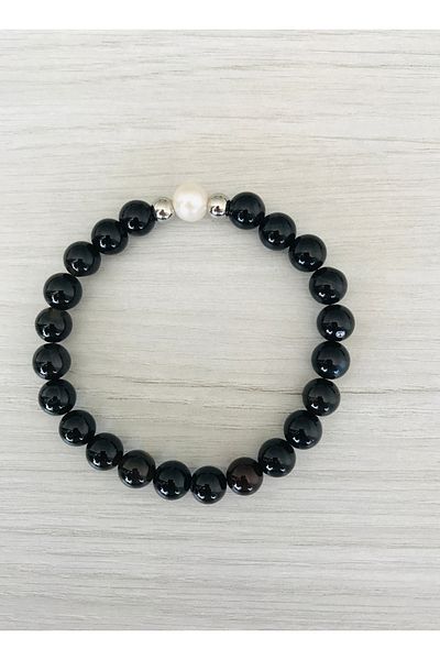 MK tasarım Mk Design Real Black Agate Real Pearl Bracelet Mkt53001