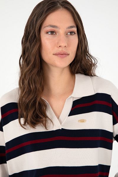 U.S. Polo Assn. Pulover de damă crem cu gât polo 50297089 -vr071