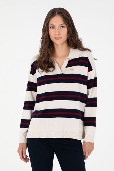 U.S. Polo Assn. Pulover de damă crem cu gât polo 50297089 -vr071