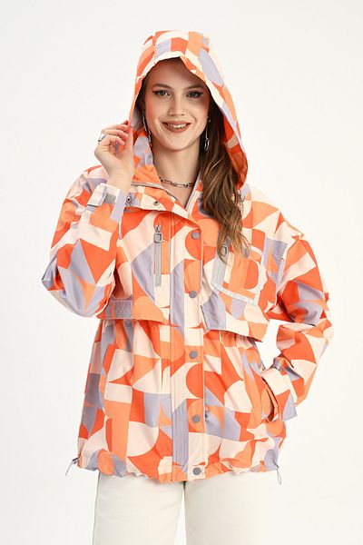 fehika Women's Pink Fuchsia White Printed Jacket Water Repellent Bondit Oversize Raincoat / Windbreaker