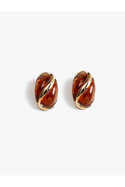Koton Oval Vintage Earrings - Stone Detailed