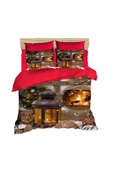 Fabeteks Fireplace and Lantern 3D Digital Double Duvet Cover Set