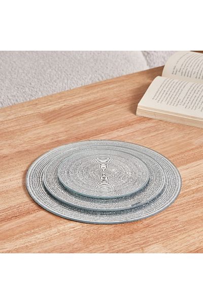 Home Box Destan 3-Piece Textured Round Glass Decorative Tray Set