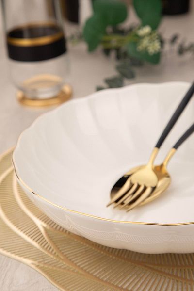 Kütahya Porselen 25 cm Bowl Gold - Bone Luz Form Mesh