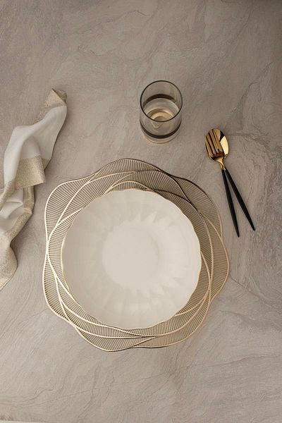 Kütahya Porselen 25 cm Bowl Gold - Bone Luz Form Mesh