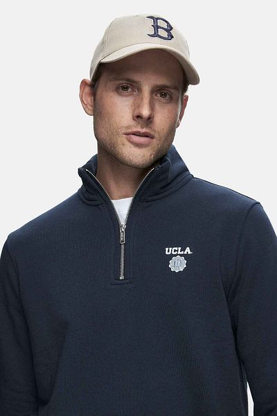 UCLA Leon Navy Blue Half Zipper Stand Collar Embroidered Standard Fit Men's Sweatshirt