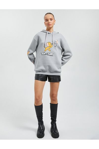 Koton Tom and Jerry Printed Hooded Sweatshirt - Licensed