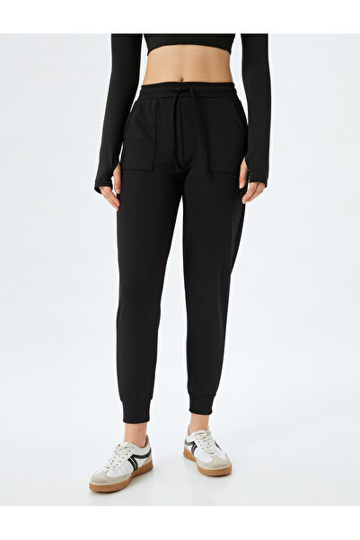 Koton Pantaloni de sport Jogger cu talie înaltă, cu detaliu de buzunar cu șireturi în talie, interlock