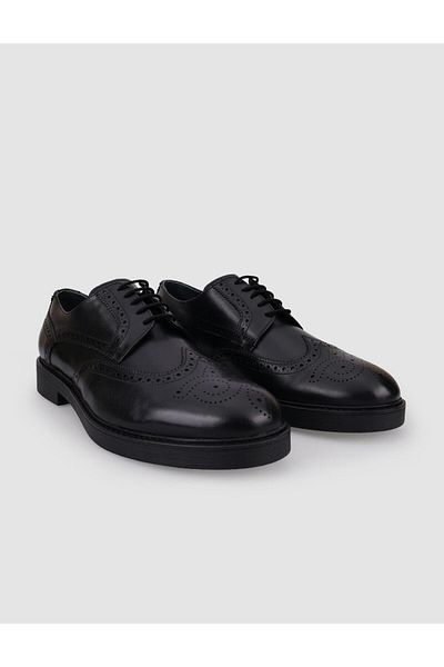 Cabani 100% Genuine Leather Black Lace-Up Men's Casual Shoes