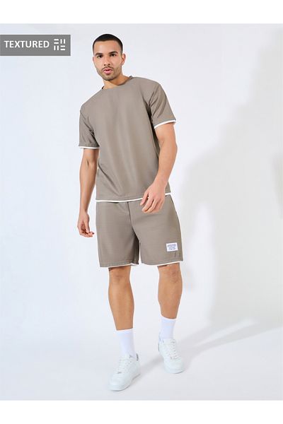 Styli Waffle Knit Oversized Badge T-Shirt & Shorts Co-Ords