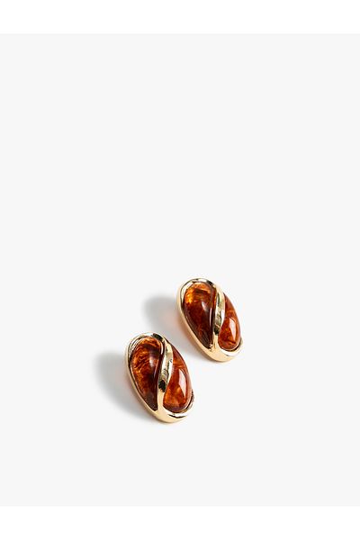 Koton Oval Vintage Earrings - Stone Detailed
