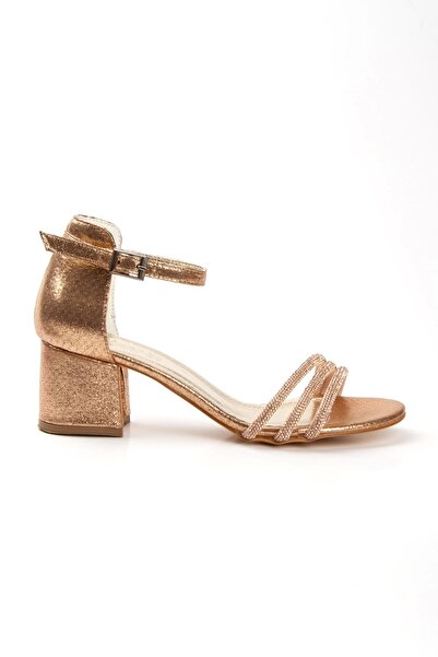 MFT AYAKKABI Rose Arkası Kapalı Taş İşleme Kalın Topuklu Ayakkabı