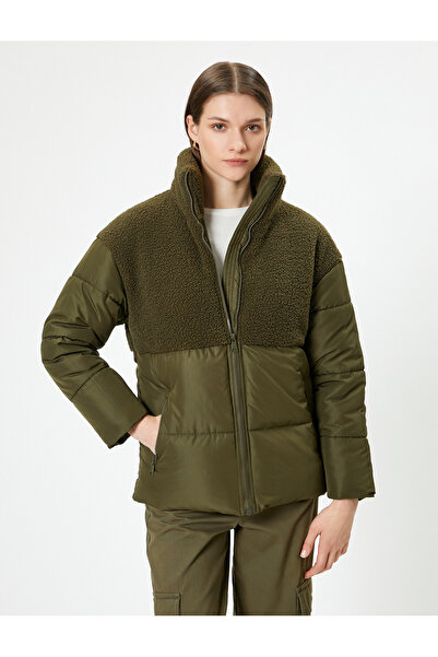 Koton Λούτρινο λεπτομερές πουπουλένιο παλτό - με γιακά και τσέπες με φερμουάρ