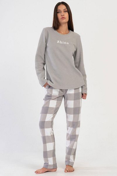 VİENETTA Costum de pijama gri cu mânecă lungă din lână pentru femei C3T7N0O304