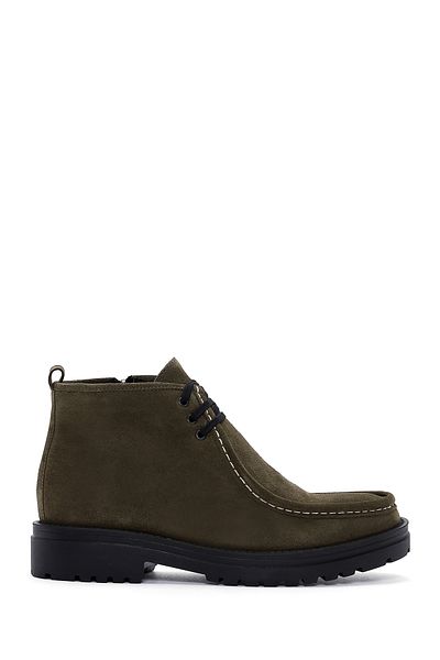 Derimod Men's Khaki Zippered Suede Leather Boots 23Wfd 671910
