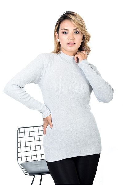 Belifanti Collection Pulover de damă gri cu gât pe jumătate
