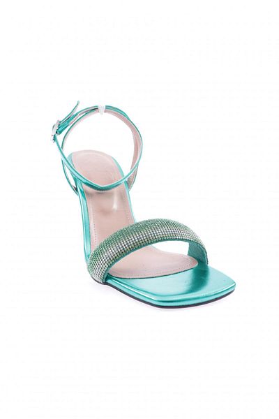 DGN Women's Silver Stone Ankle Heeled Shoes Green Metallic 627223382