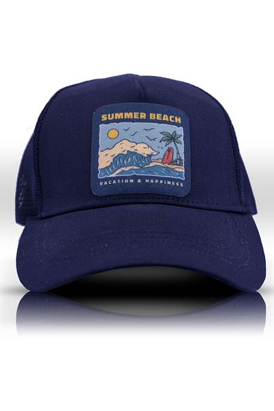 Retro Navy Blue Sea Themed Retro Baseball Trucker Hat