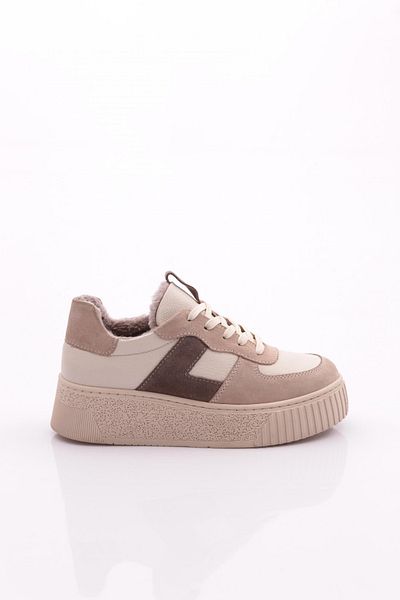 DGN Women's Thick Sole Sneakers Shoes Genuine Leather Ecru 5762678