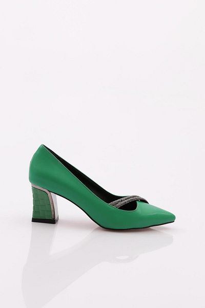 DGN Pantofi de damă cu vârf ascuțit argintiu cu toc gros, verde 43122534