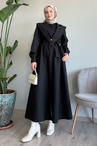InStyle Schwarzer Trenchcoat mit Bolero-Gürtel