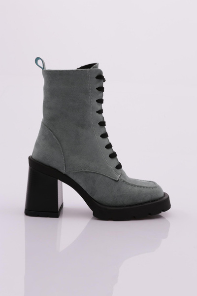 DGN Water Green Bouncer Suede Women's Heeled Boots - Round Toe and Thick Sole...