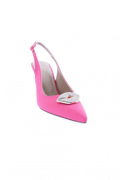 DGN Pantofi de damă cu curea la gleznă cu cataramă argintie cu toc subțire Fuchsia Scuba 21212821