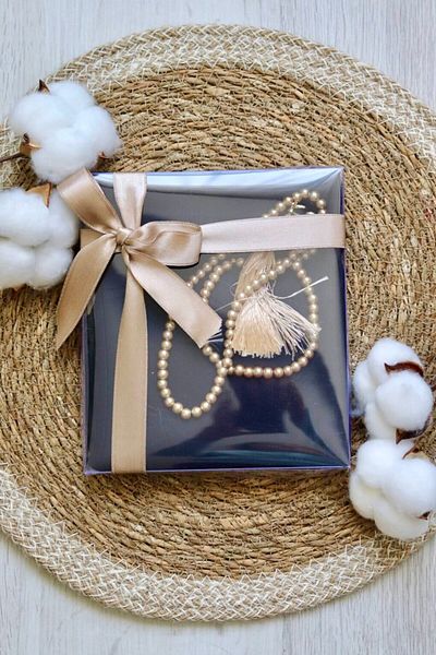 Bilen Hediyelik 10 Pcs Cotton Scarf Pearl Prayer Beads Set Hajj - Umrah - Mevlüt Gift