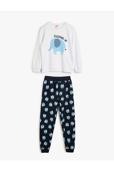 Koton Baby-Pyjama-Set aus Baumwolle mit Elefantenmuster und langen Ärmeln