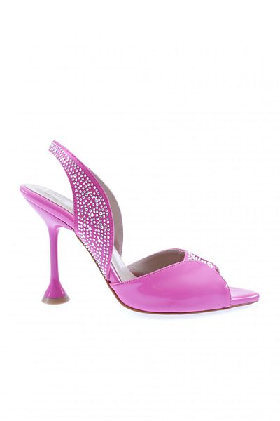 DGN Pantofi cu toc de damă din piele lacuită fucsia - Detaliu argintiu 133286