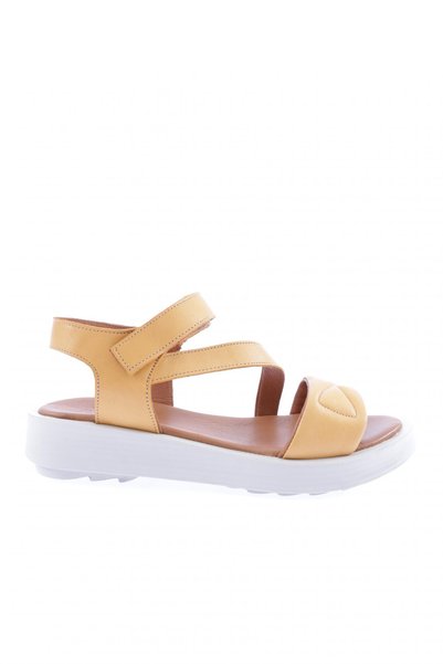 DGN Mustard Women's Sandals - Genuine Leather with Rows, Cross Straps and Vel...