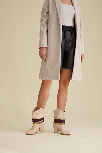 AYAKKABI PRENSİ Gipsy Körüklü Ve Aksesuarlı Nude Mat 8 Cm Kadın Bot & Bootie, Topuklu Ayakkabı