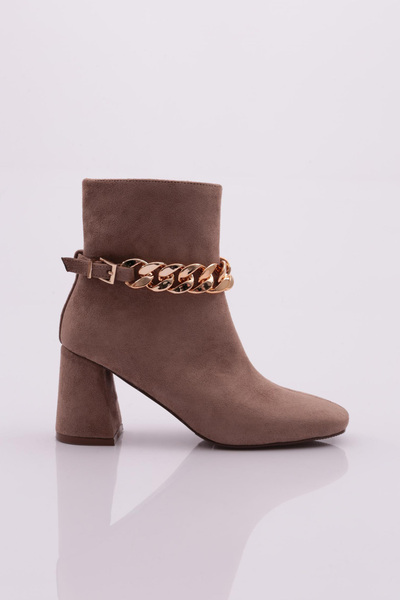 DGN Mink Suede Women's Heeled Boots - with Chain Accessories