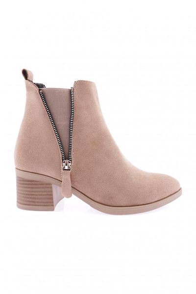 DGN Γυναικείες μπότες με κοντό τακούνι Mink Suede - Στρογγυλή μύτη και λεπτομέρεια με φερμουάρ 2623291211011102322