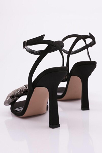 DGN Kadın Abiye Ayakkabı Siyah Saten Siyah Taş 314133210