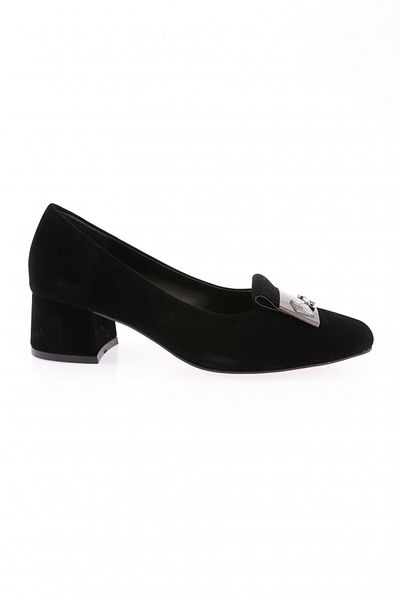 DGN Black Suede Women's Heeled Shoes with Iron Accessories - 212152621