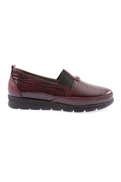 DGN Pantofi Confort Detaliați Cauciuc De Damă Piele Lacuită De Crocodil Roșu Claret 8537103