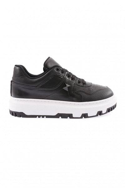 DGN Women's Thick Sole Lace up Sewing Detailed Sneakers Shoes Black 1313363