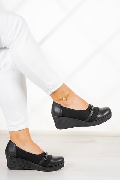 Erkan Saçmacı Blake Black Piele autentică - Pantofi casual elastici cu toc pană