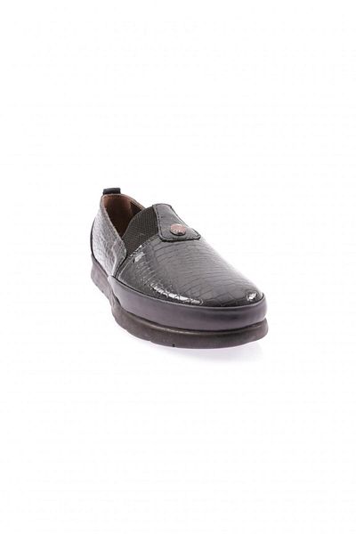DGN Women's Rubber Detailed Comfort Shoes Navy Blue Patent Leather Crocodile 8537103