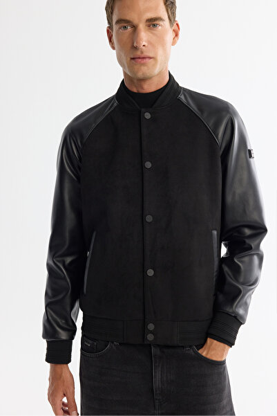 Avva Erkek Siyah Bomber Yaka Süet Dokulu Comfort Fit Mont A42Y6028